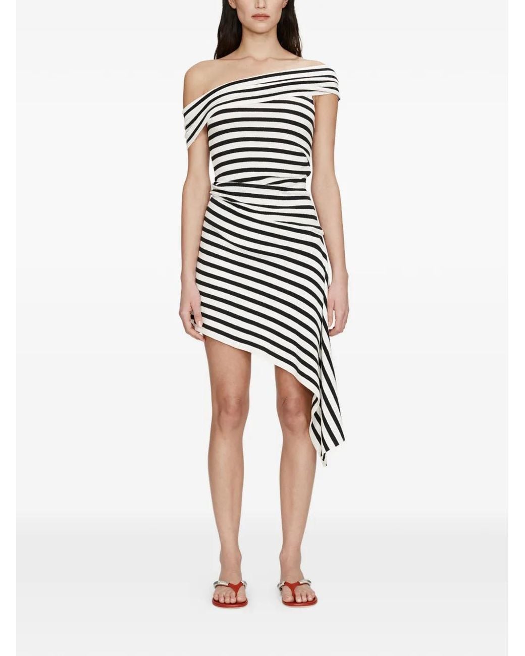 Christopher Esber Stripe Knit Extension Drape Mini Dress in White | Lyst