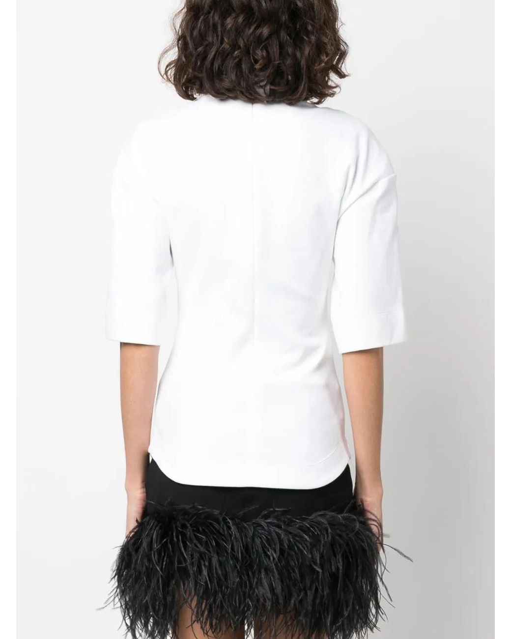ALESSANDRO VIGILANTE White Funnel-Neck Short-Sleeve Blouse