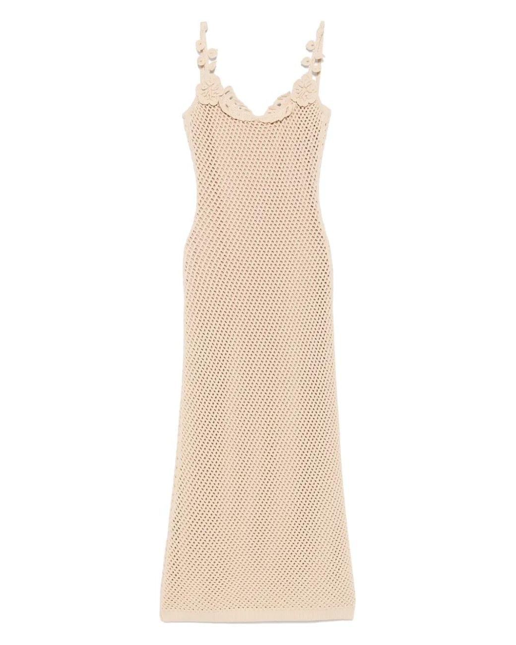 Elie Saab Natural Floral-Appliqué Mesh Dress