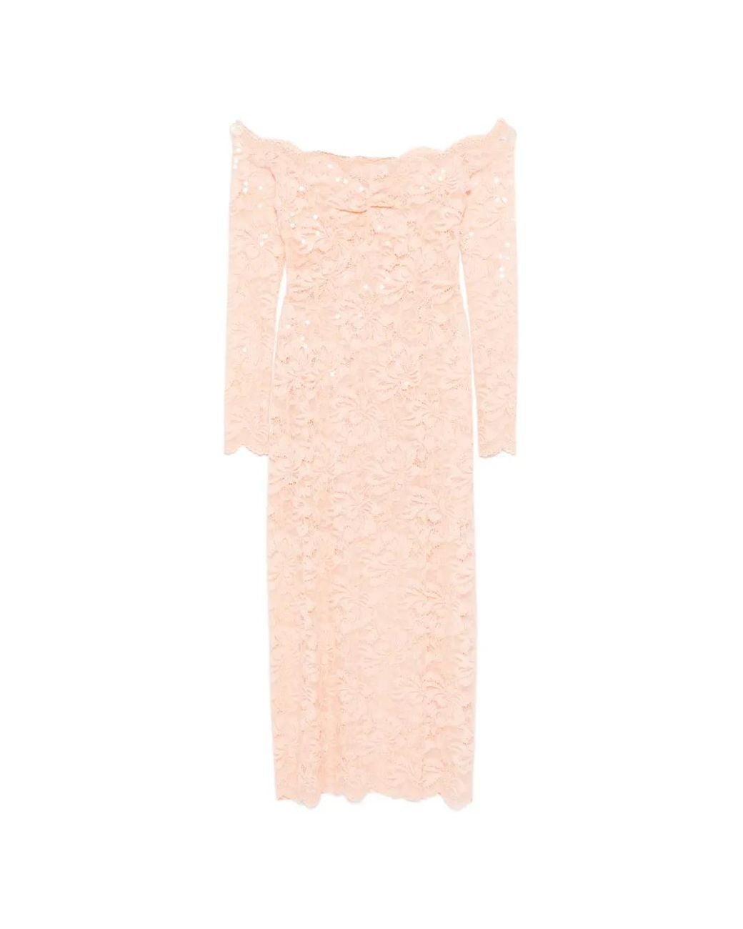 Rabanne Pink Midi Lace Dress With Sequin Embroideries