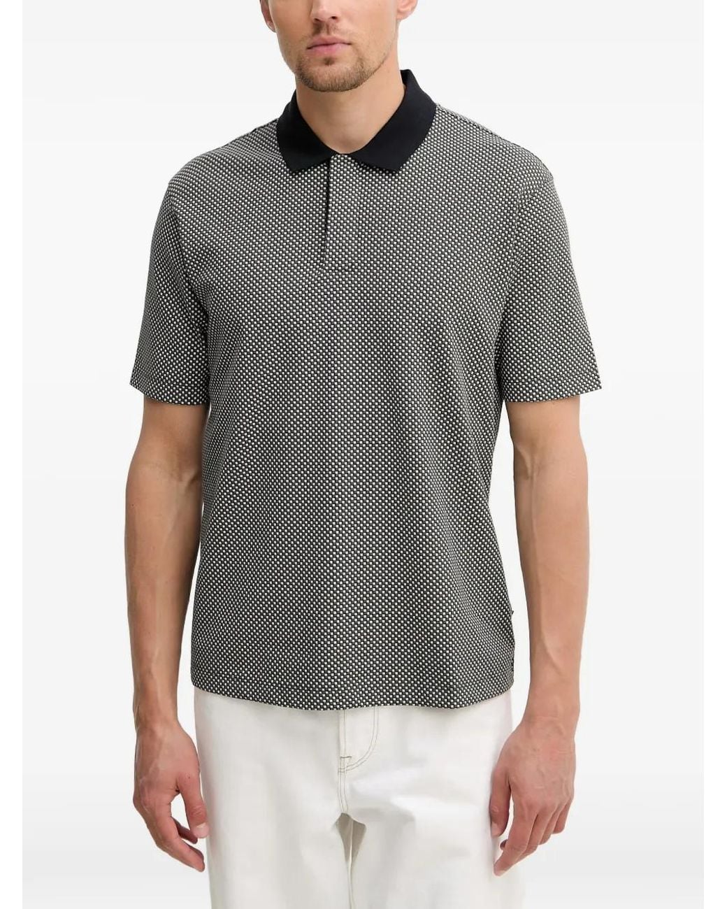 ARMANI EXCHANGE Gray Geometric-Print Polo Shirt for men
