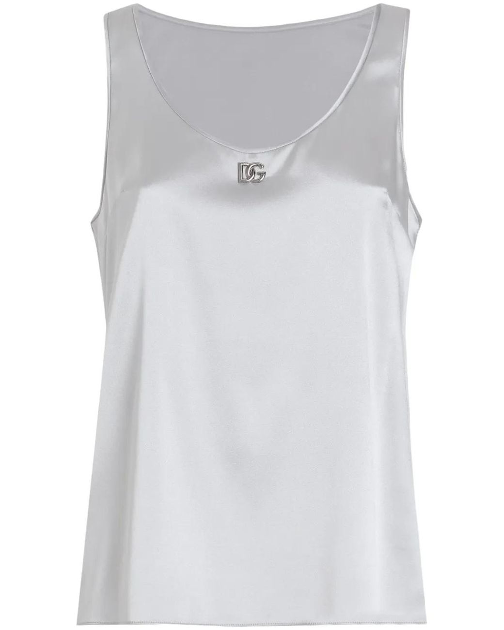Dolce & Gabbana Gray Silk Satin Tank Top With Logo Pin