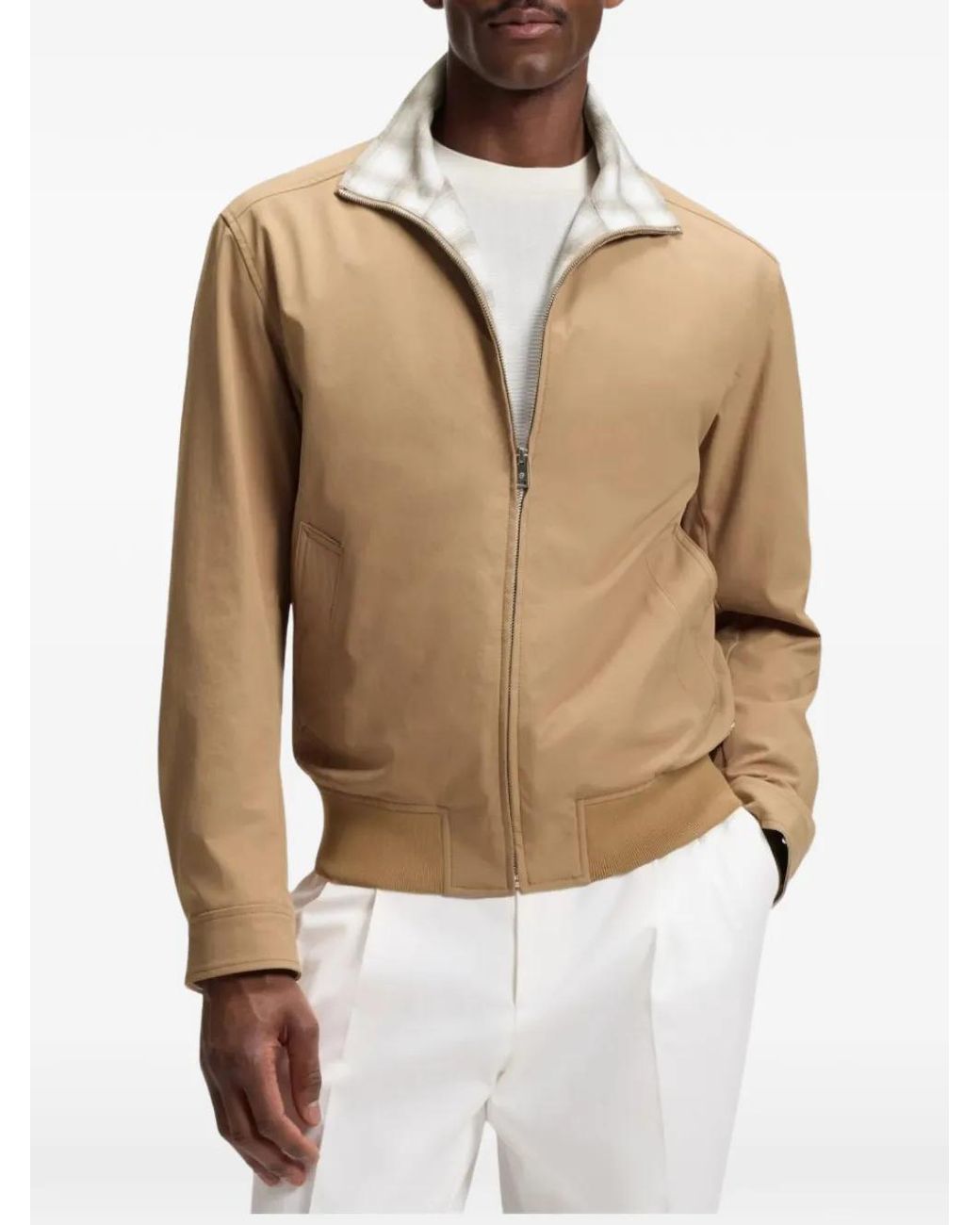 Boss Natural Water-Repellent Jacket With Checkered Collar for men