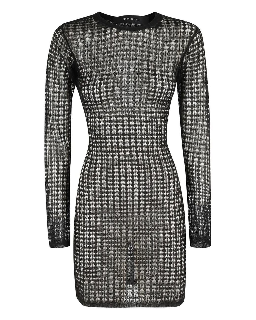 FEDERICA TOSI Black Open-Knit Long-Sleeve Dress