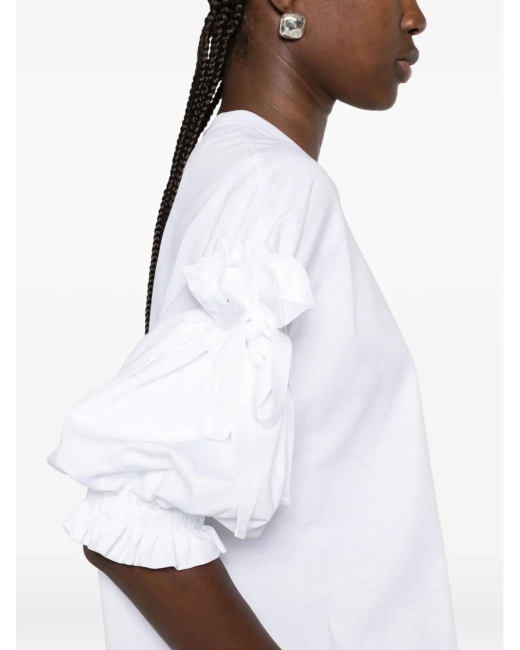 Noir Kei Ninomiya White Ruffled Bow-Detail T-Shirt