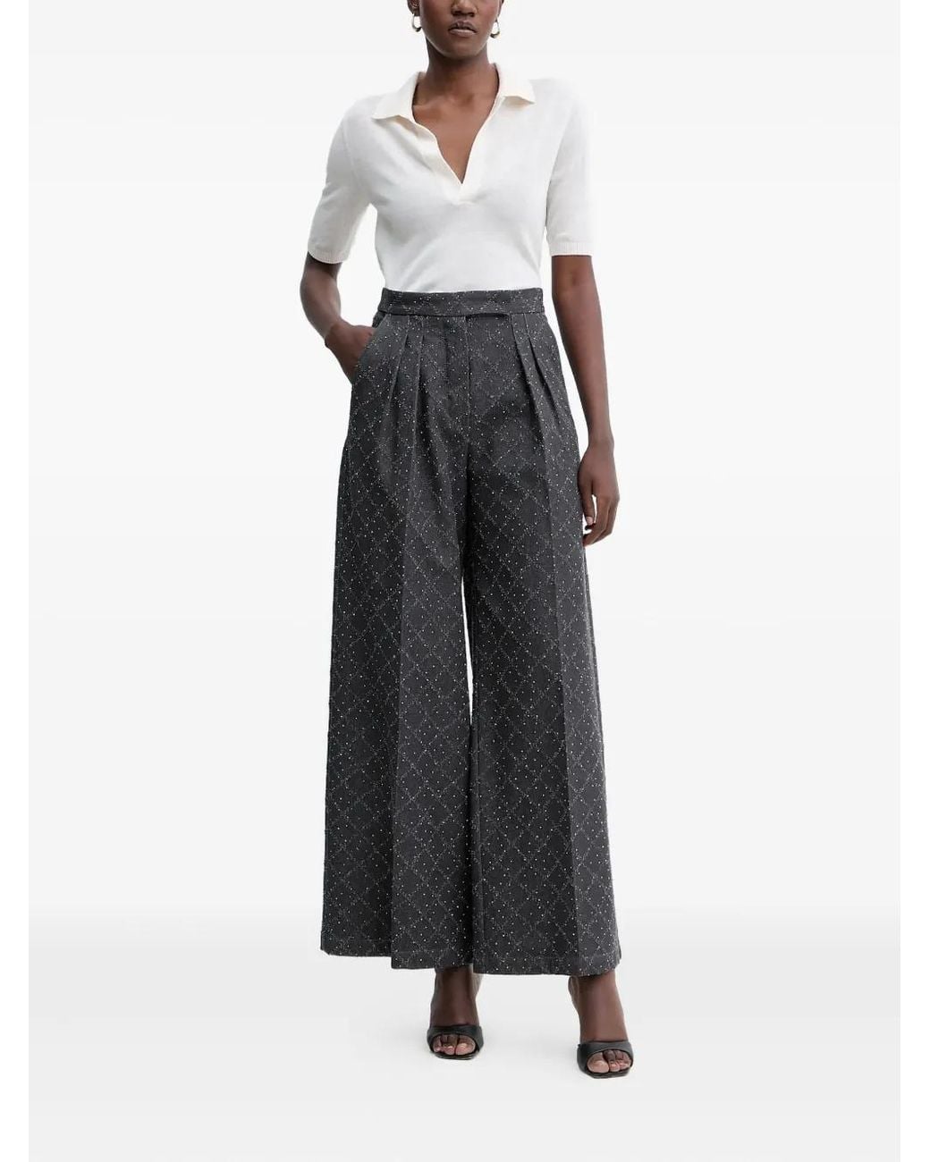 SIMONA CORSELLINI Black Pleated Patterned Trousers