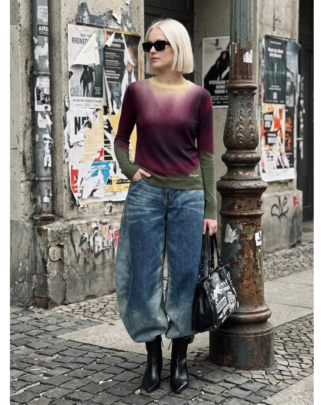 Desigual Purple Gradient-Effect Fine-Knit Sweater