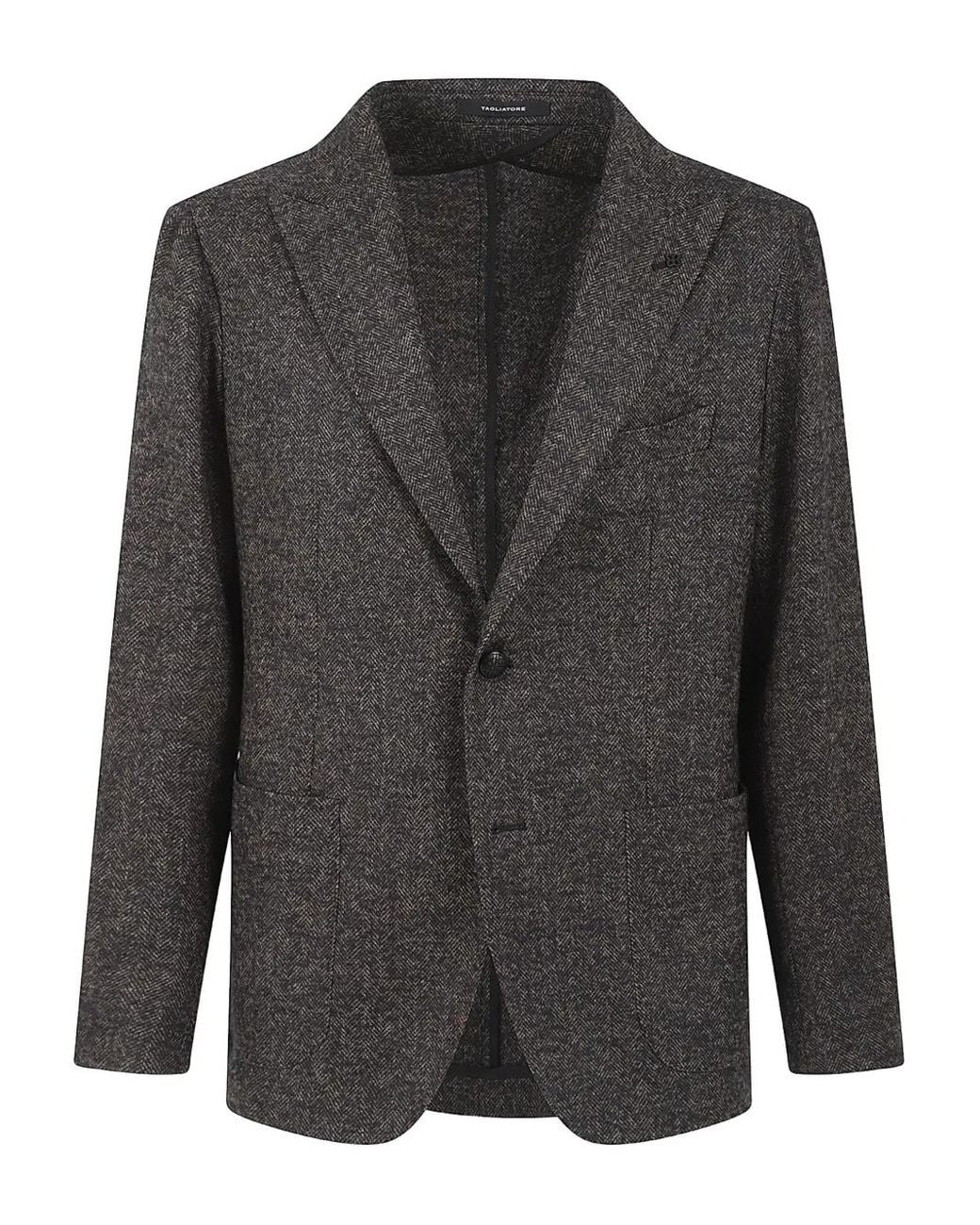 Tagliatore Gray Herringbone Single-Breasted Jacket for men