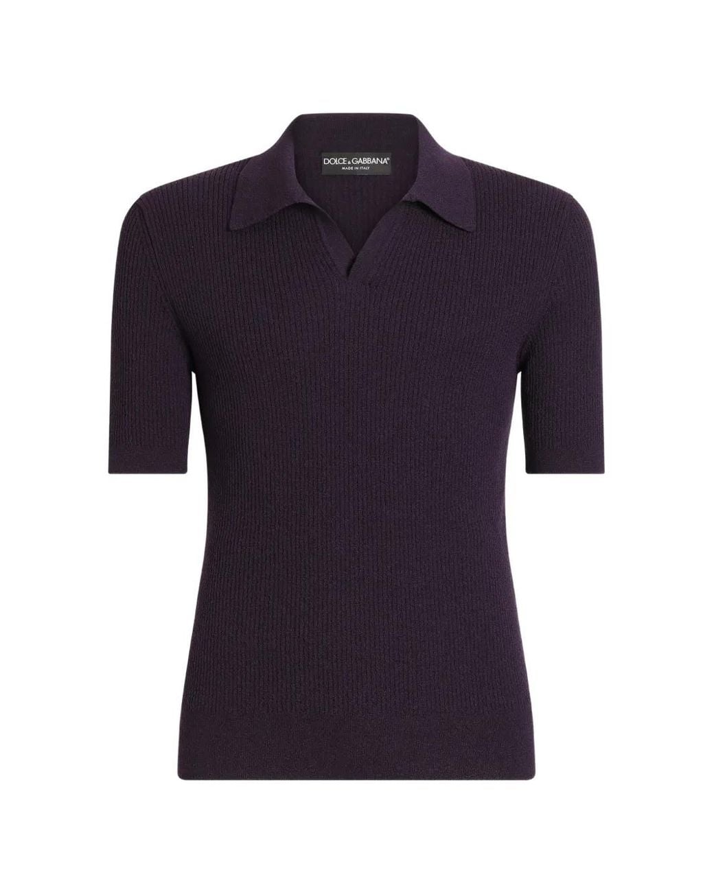 Dolce & Gabbana Blue Rib-Knit Polo Shirt for men