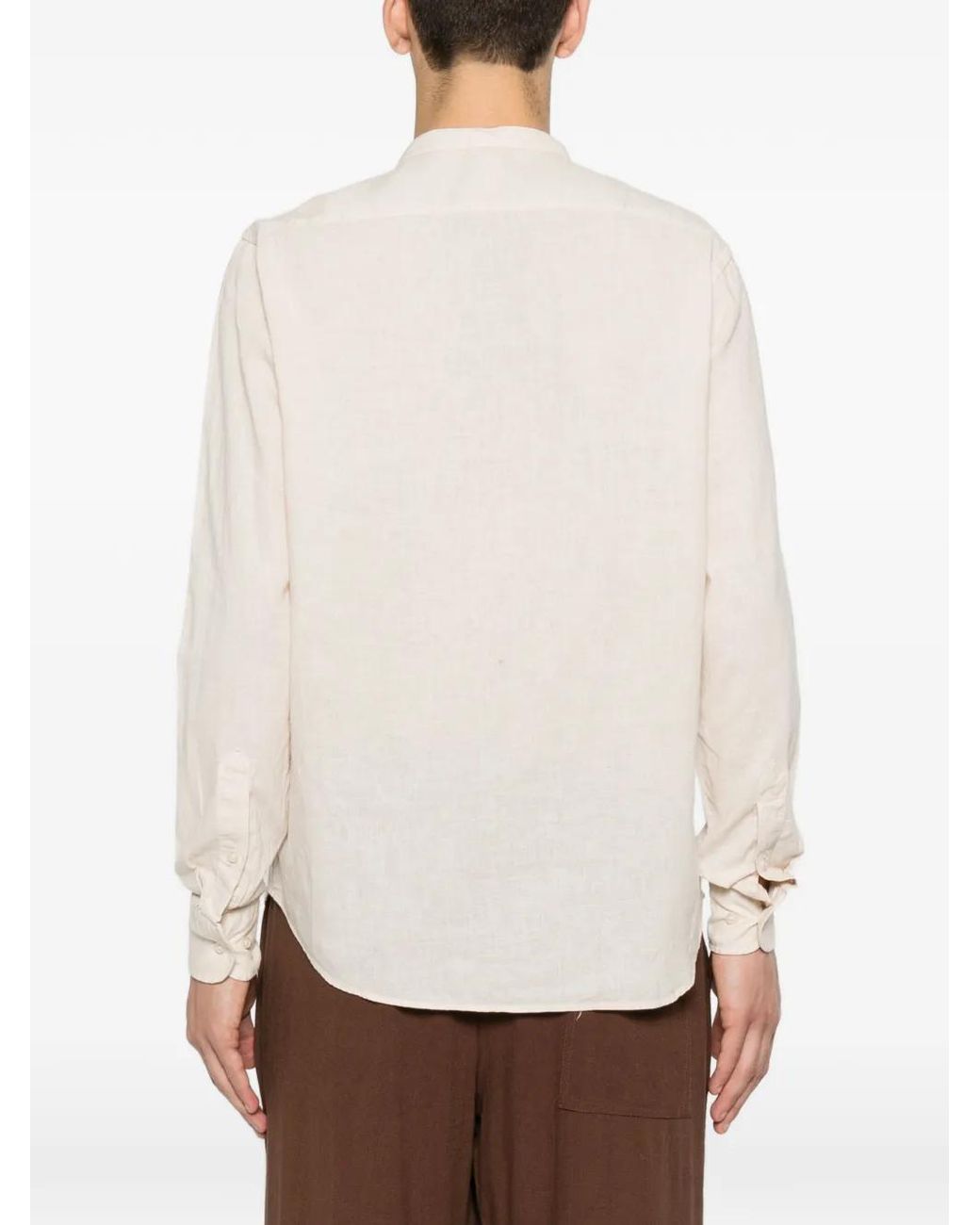 Imperial White Mandarin-Collar Long-Sleeve Shirt for men