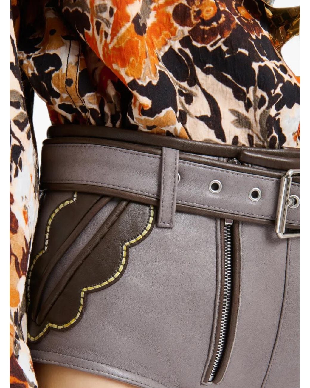 Marni Gray Leather Hotpants With Leaf Pockets