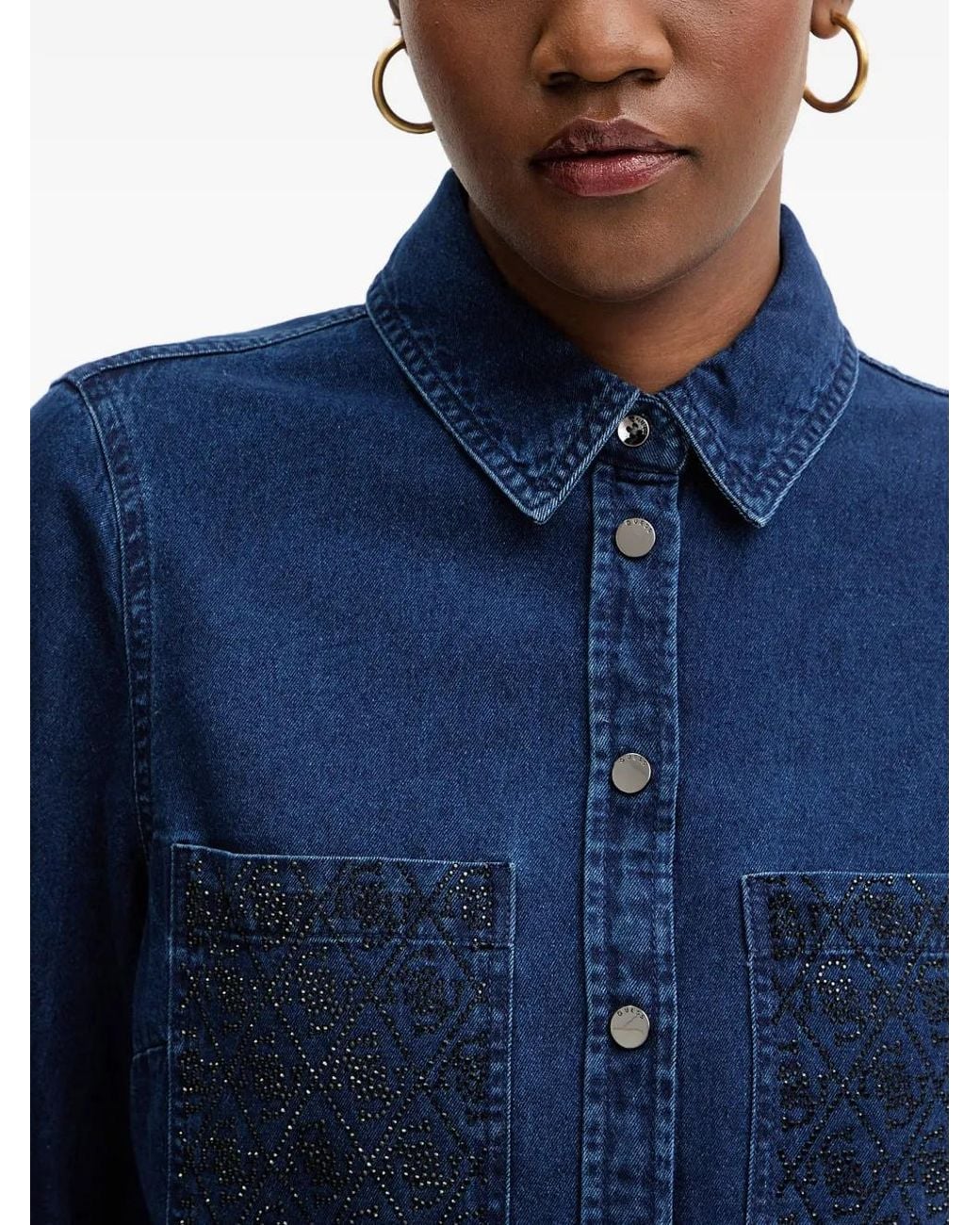 Guess Blue Monique Button-Down Denim Shirt