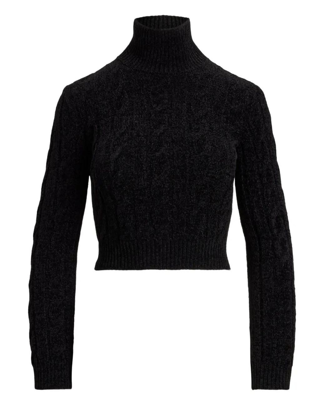 Ralph Lauren Black Cable-Knit Turtleneck Sweater
