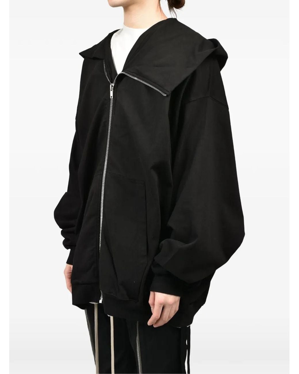 Rick Owens Black Mountain Hun Asymmetric-Zip Hoodie for men