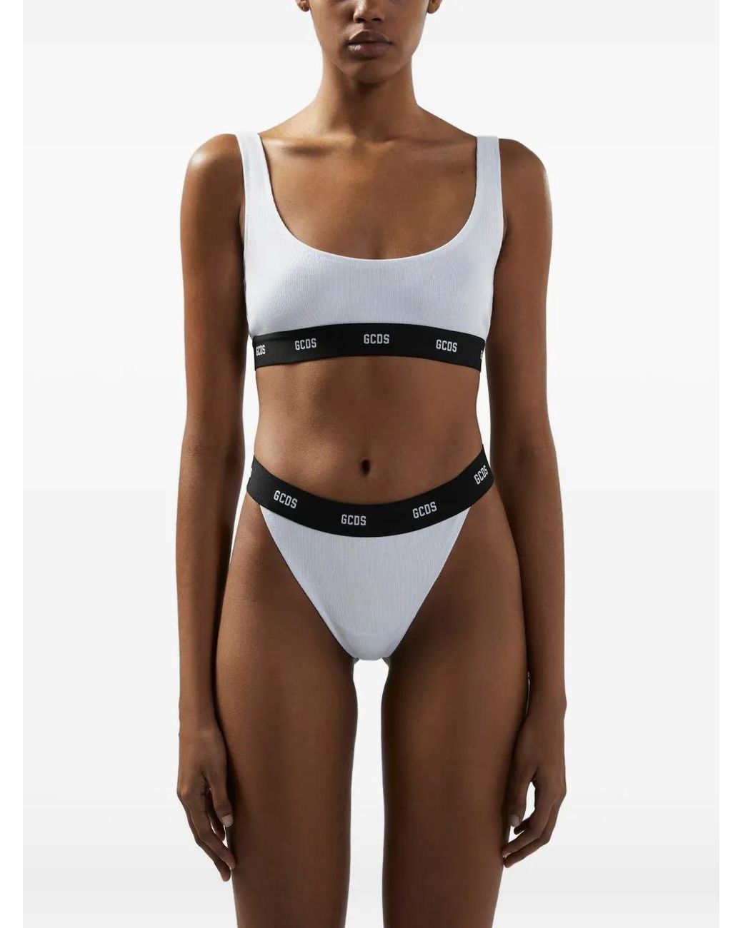 Gcds Black Ribbed Logo Thong