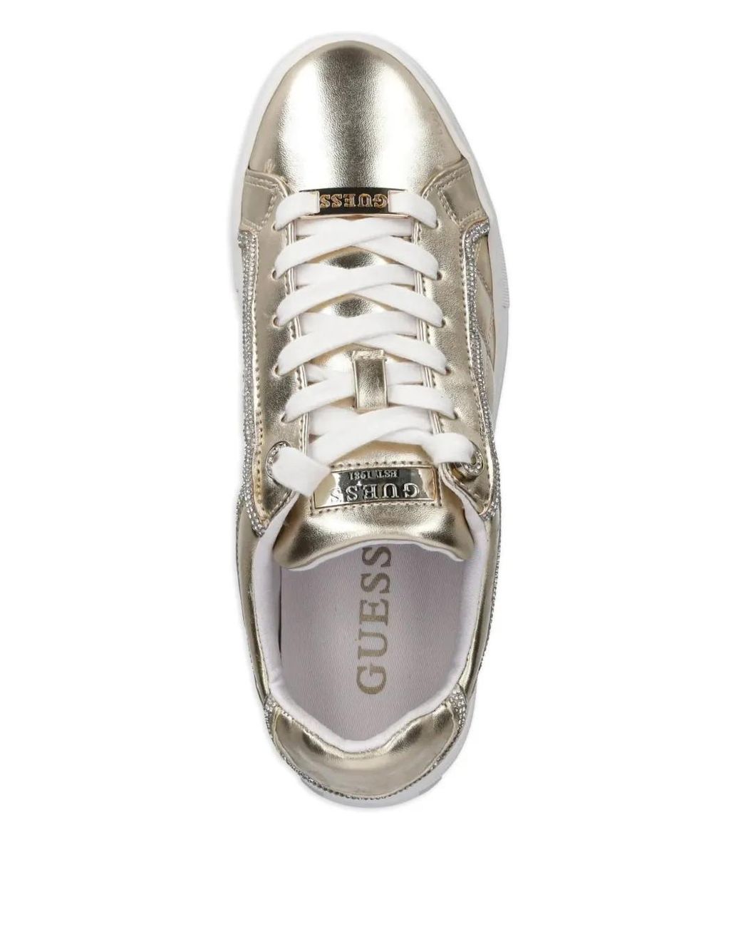 Guess White Gratea Quilted Metallic-Effect Sneakers