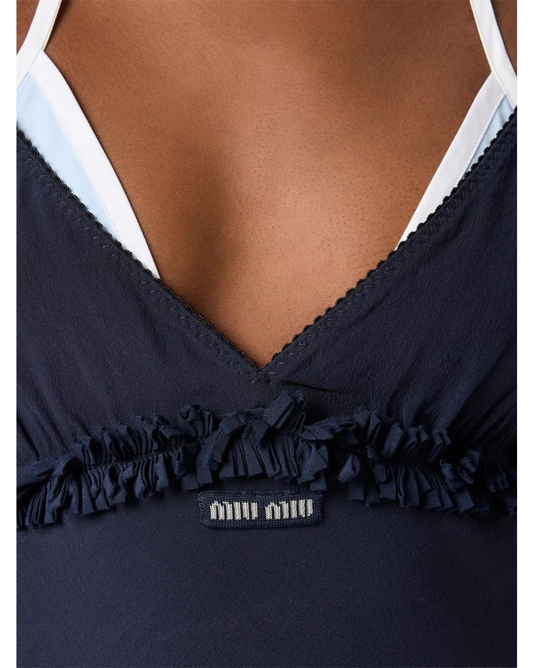 Miu Miu Blue Embroidered Marocain Crepe Dress