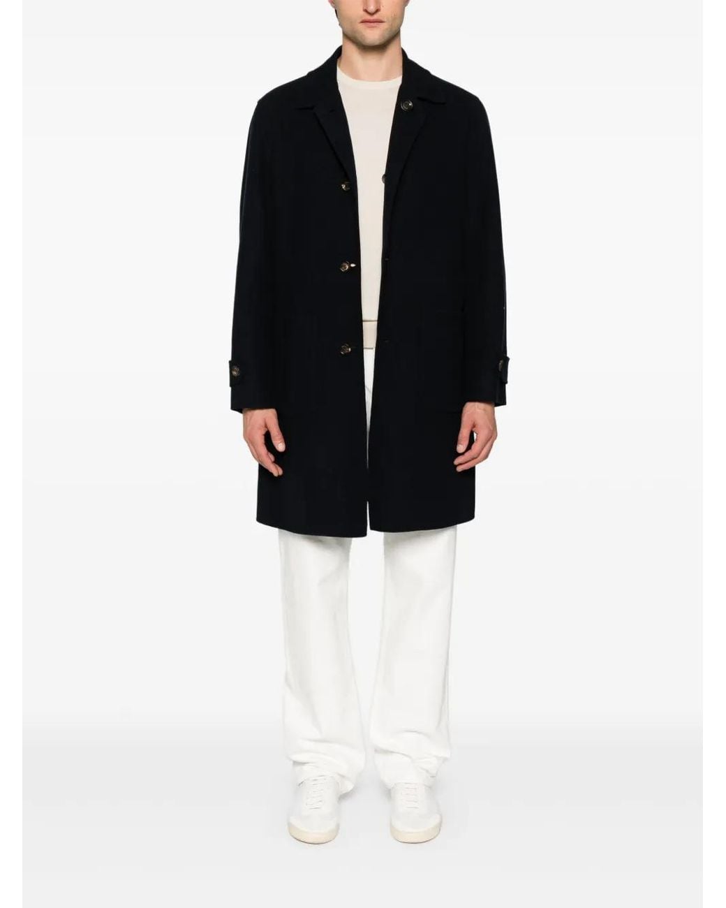 Eleventy Black Single-Breasted Reversible Wool Coat for men