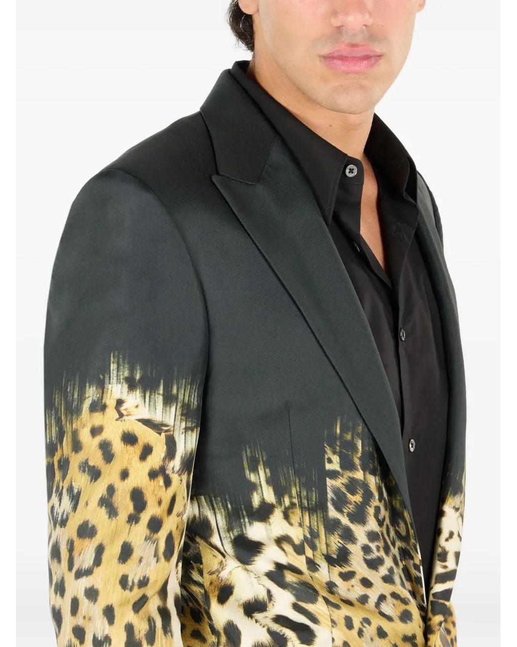 Roberto Cavalli Black Leopard-Print Blazer for men