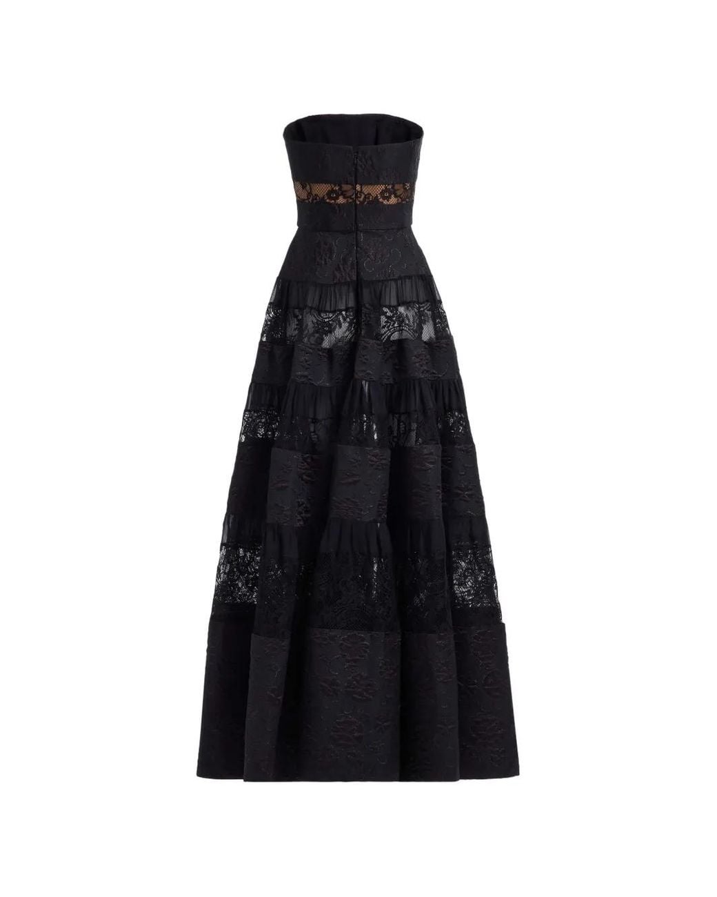 Elie Saab Black Brocade-Lace Panelled Maxi Dress