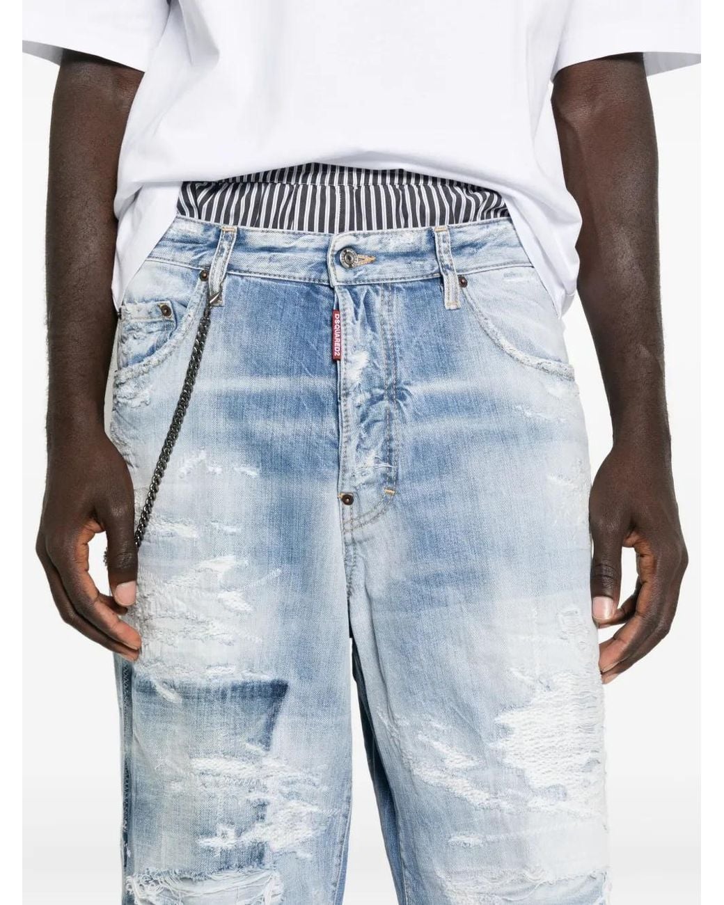 DSquared² Blue Patchwork Distressed Jeans for men