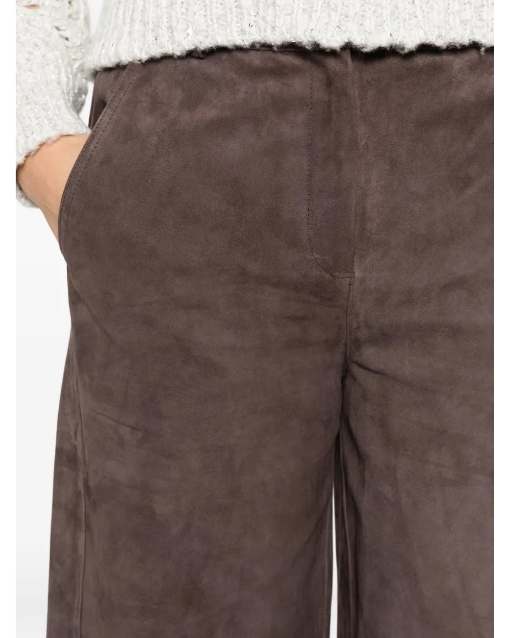 Via Masini 80 Gray Suede-Effect Panelled Trousers