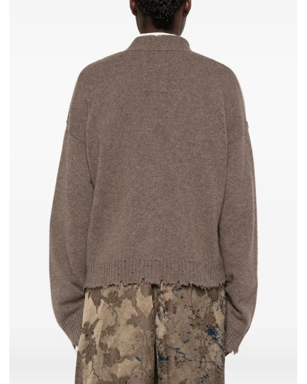 Uma Wang Brown Over Distressed V-Neck Cardigan