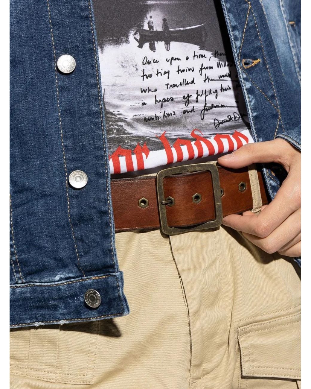 DSquared² Brown Zama Cow Leather Buckle Belts for men