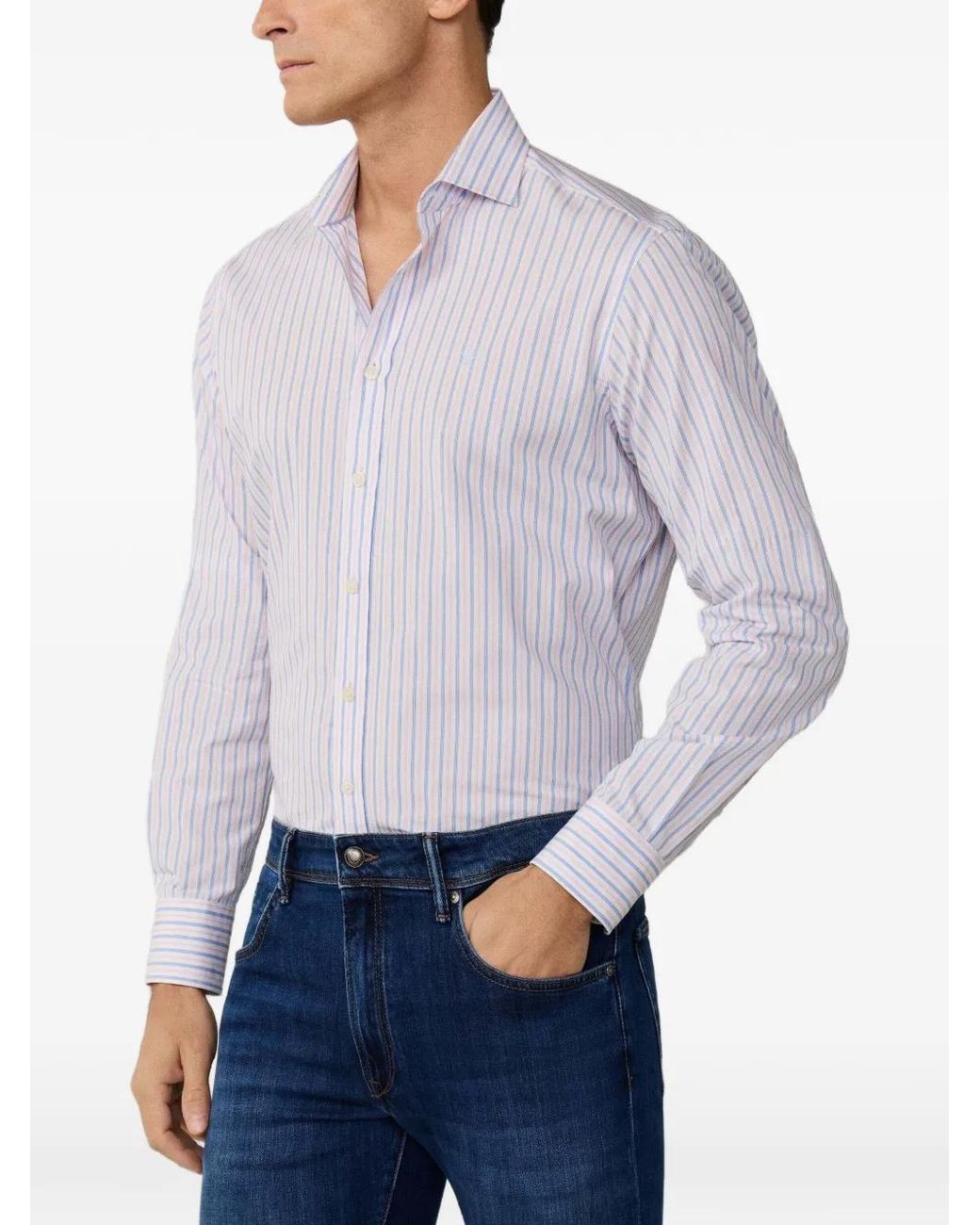 Hackett Gray Regimental-Stripe Long-Sleeve Shirt for men