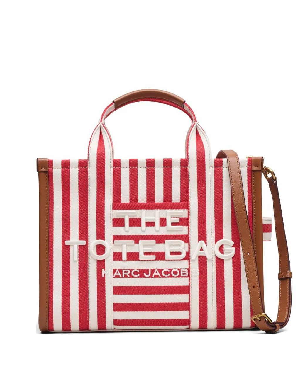 Marc Jacobs Red The Stripe Canvas Medium Tote Bag