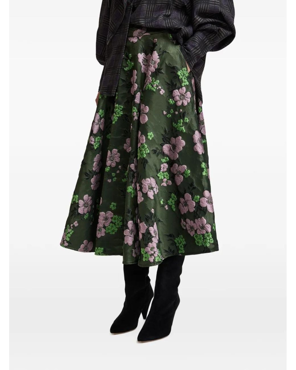 Essentiel Antwerp Green Kathyanne Floral-Jacquard Midi Skirt