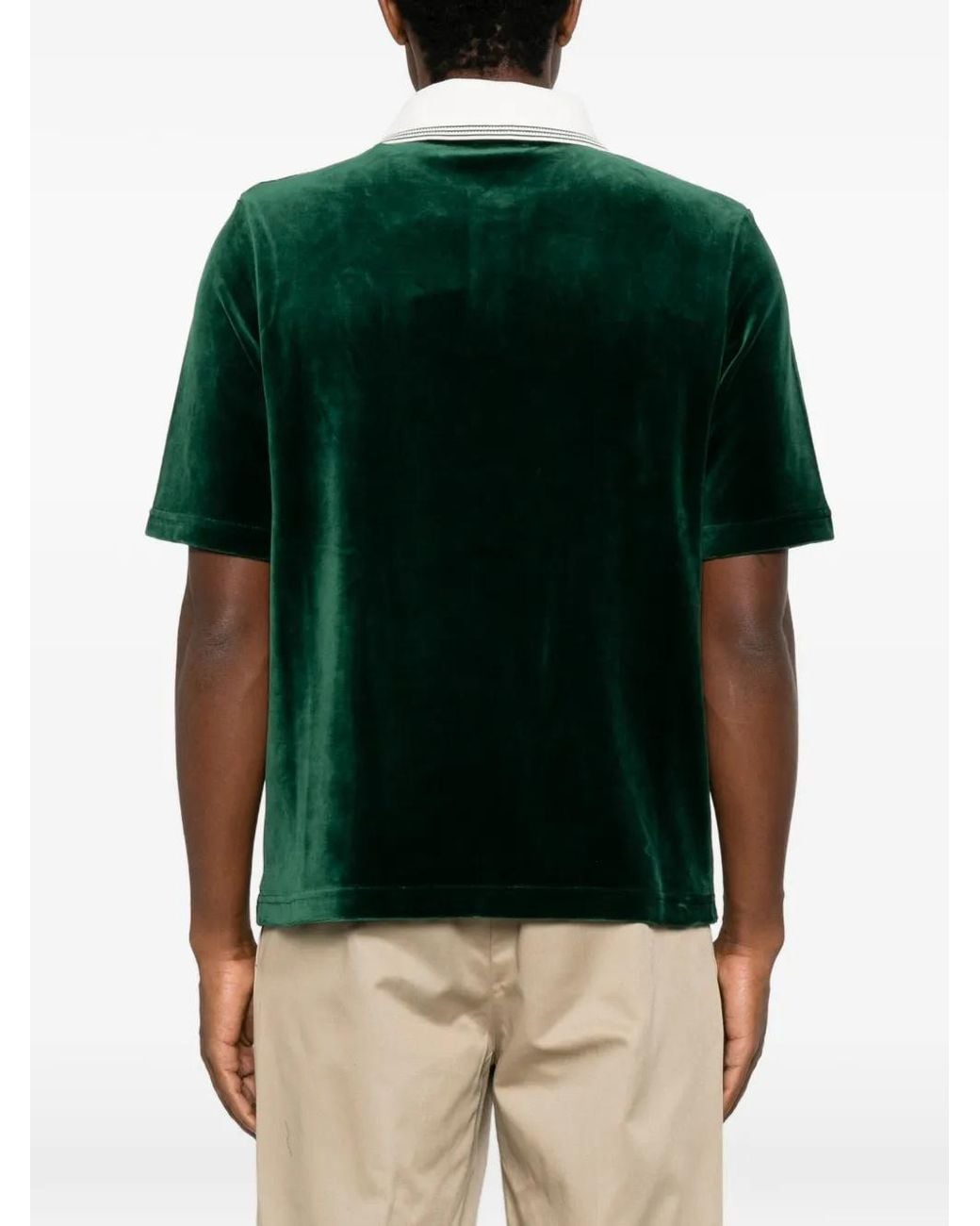 Casablanca Green Vertical-Stripe Velvet Polo Shirt for men