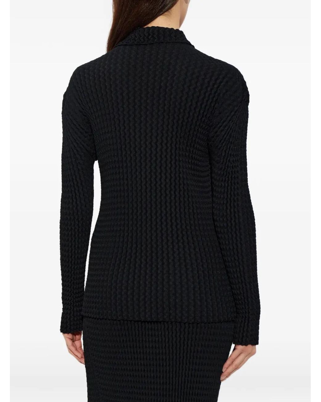 Issey Miyake Black Pleated Polo Shirt