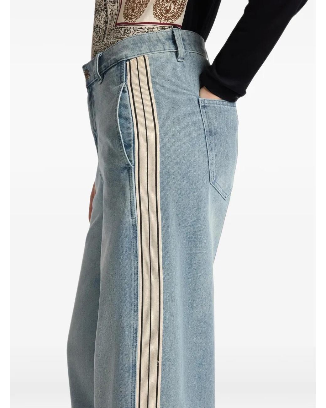 Elena Miro Blue Side-Stripe Wide-Leg Jeans