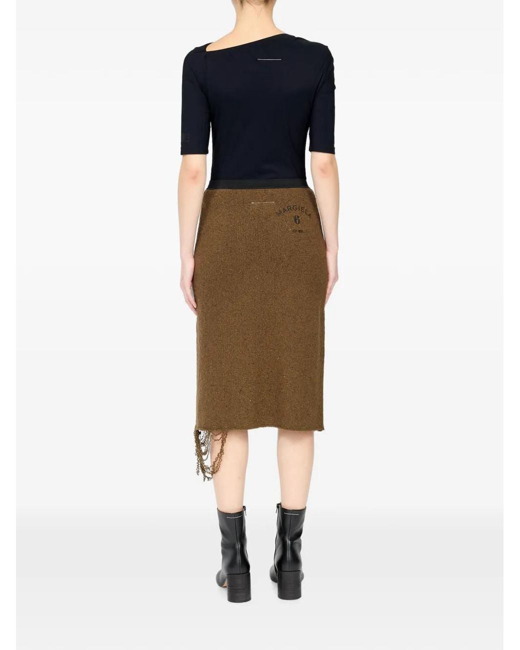 MM6 by Maison Margiela Natural Logo-Print Distressed-Hem Skirt