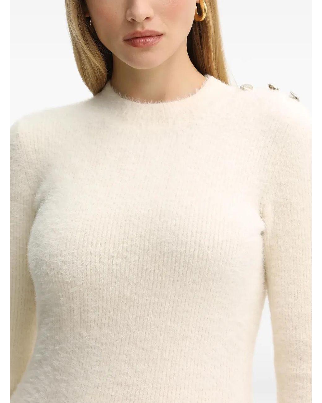 Morgan White Button-Embellished Knit Mini Dress