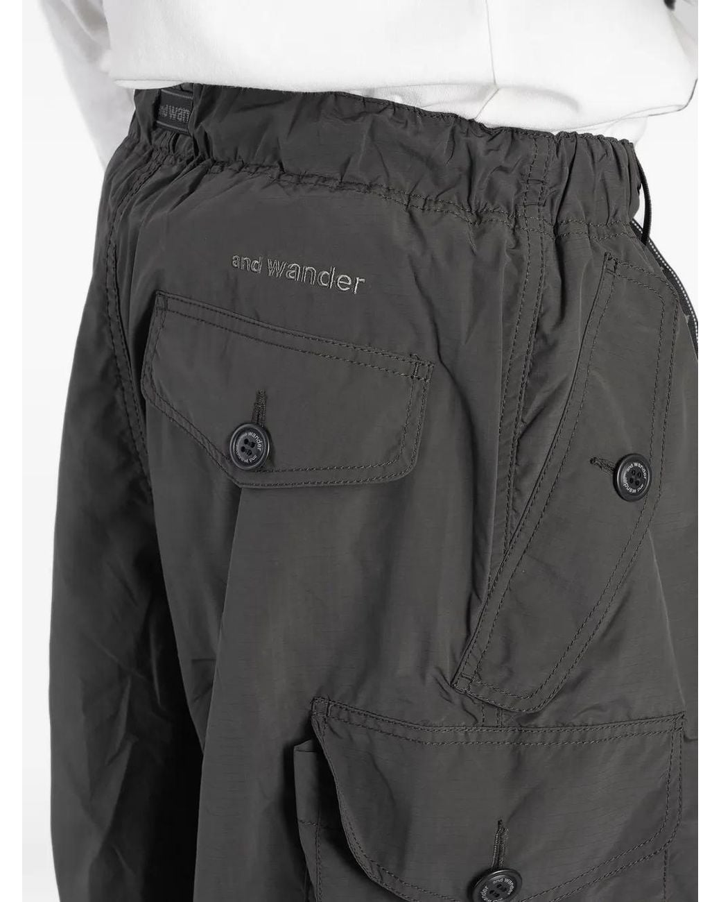 And Wander Black Belted Wide-Leg Cargo Trousers for men