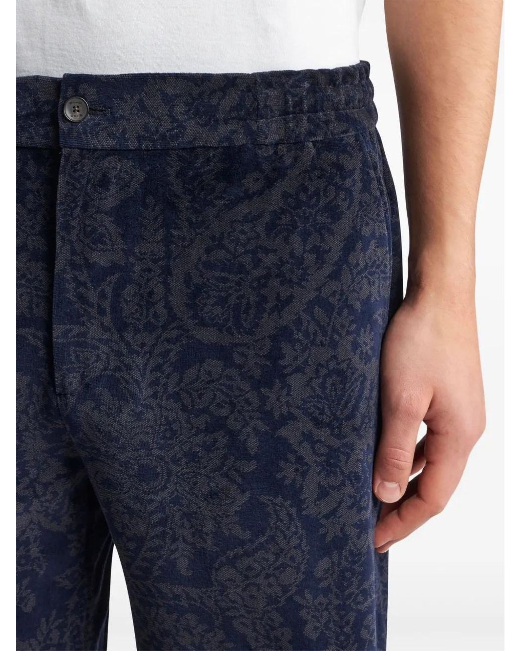 Etro Blue Paisley-Jacquard Slim-Cut Trousers for men