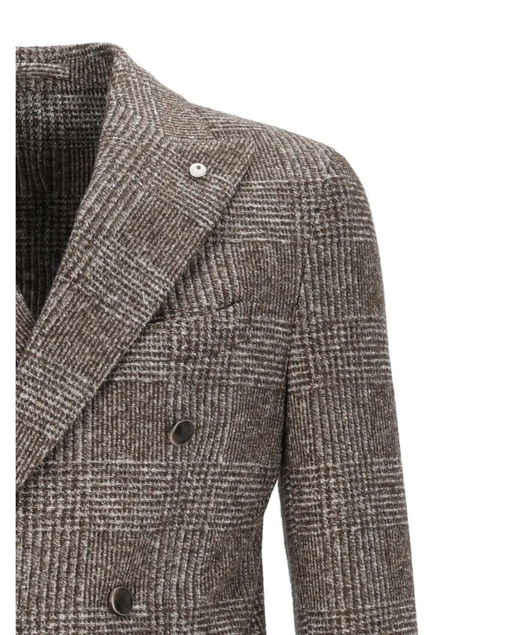Brando Gray Double-Breasted Prince Of Wales-Check Blazer for men