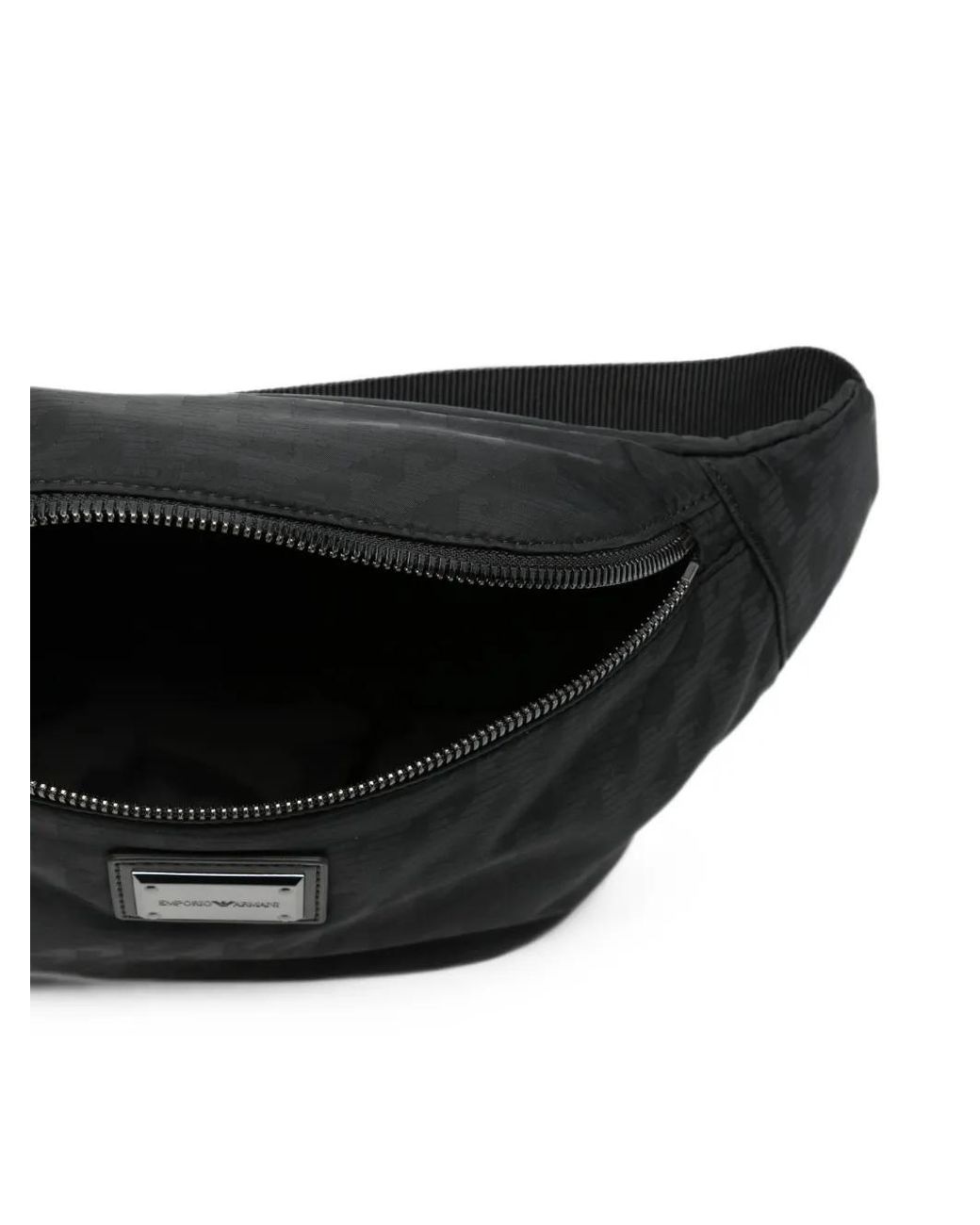 Emporio Armani Black Monogram-Pattern Logo-Plaque Belt Bag for men