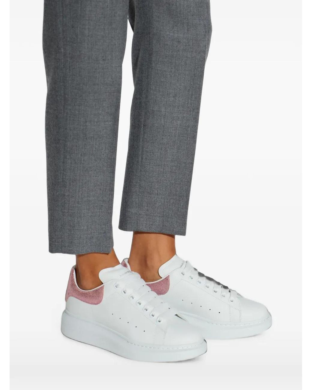 McQueen White Oversized Metallic-Effect Leather Trainers