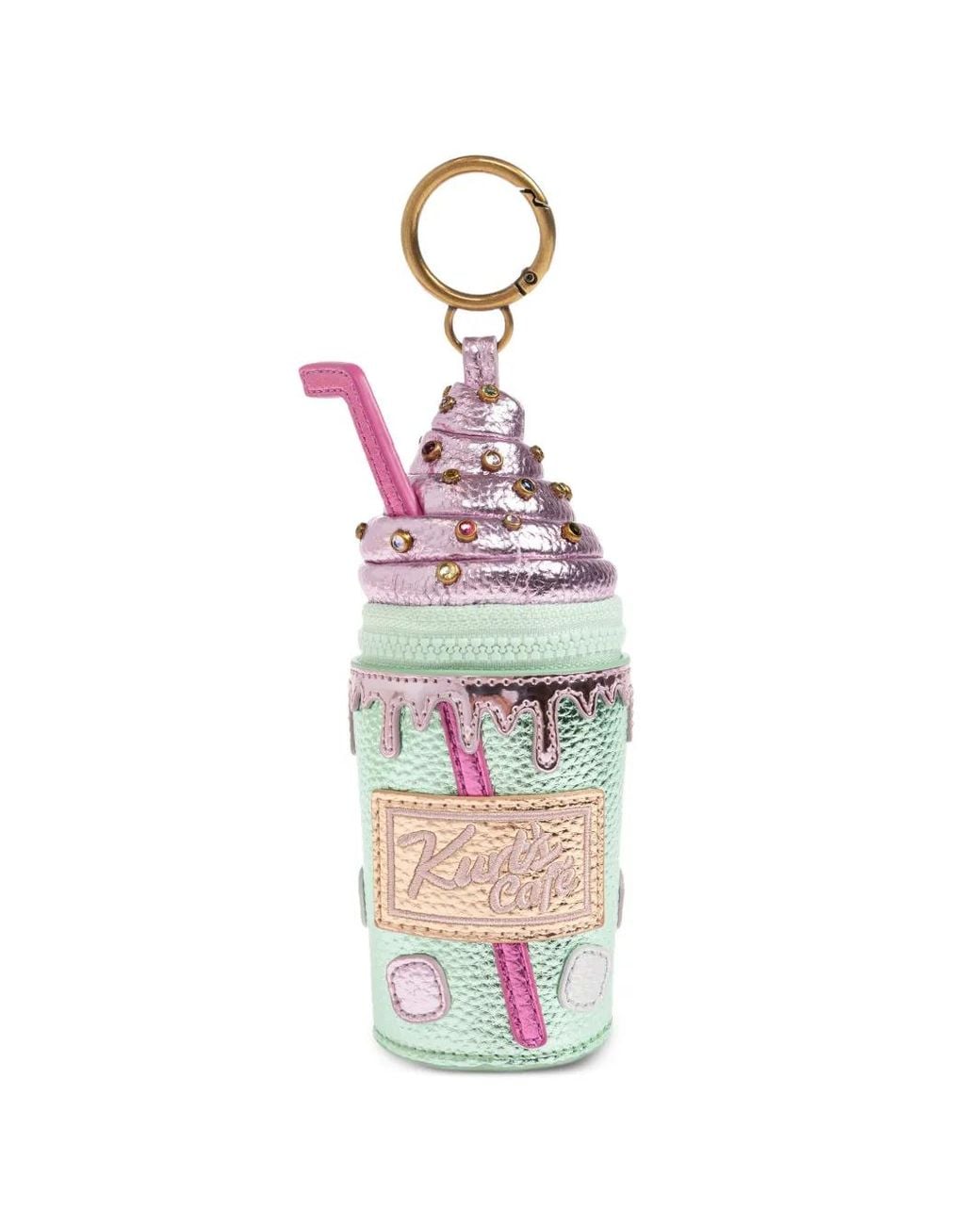 Kurt Geiger White Crystal-Embellished Pouch Key Ring