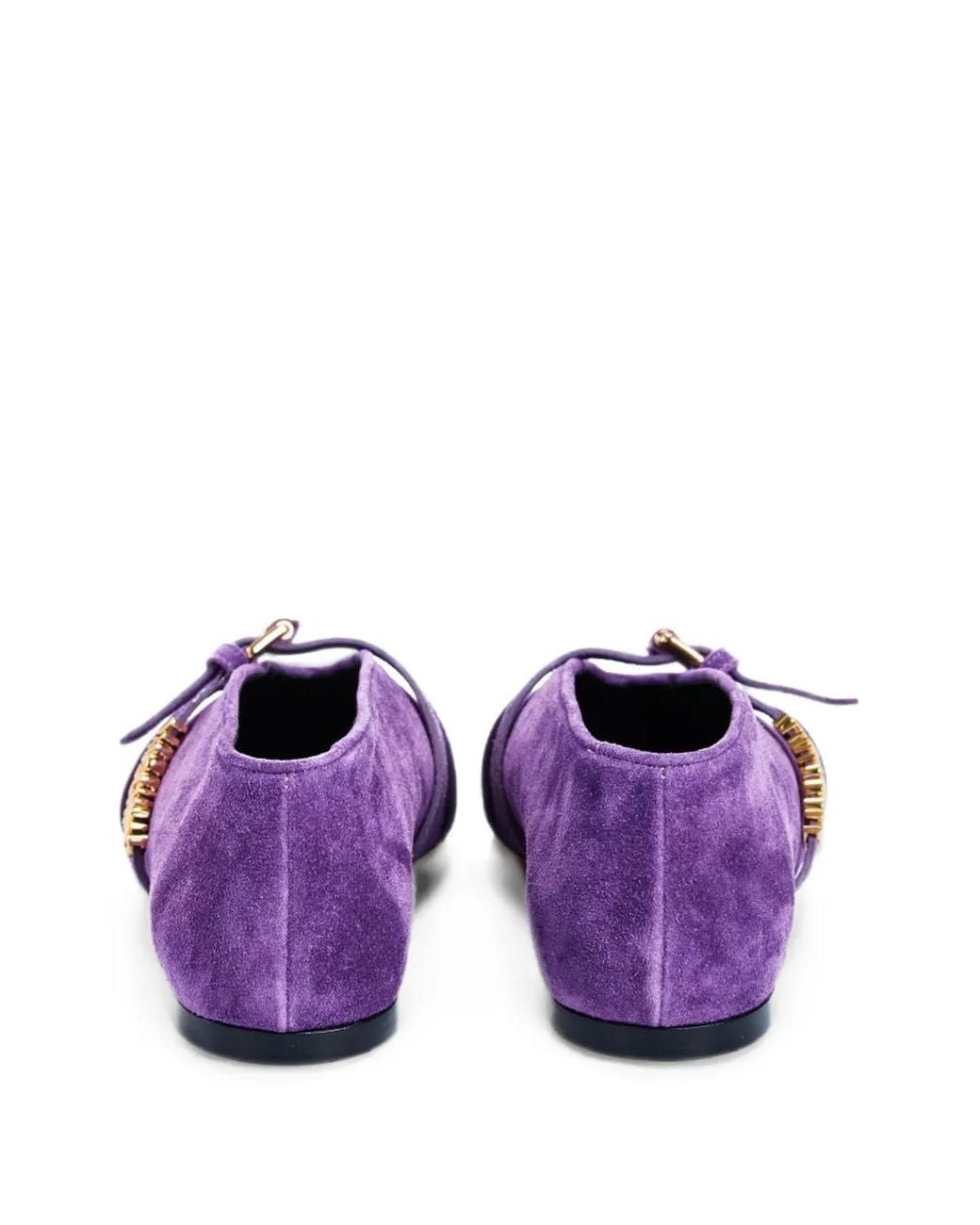 Moschino Purple Logo-Buckle Suede Ballet Flats