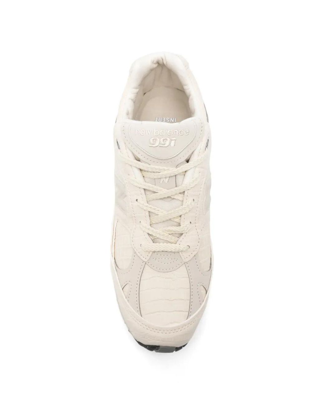New Balance White 991V1 Crocodile-Effect Panelled Sneakers