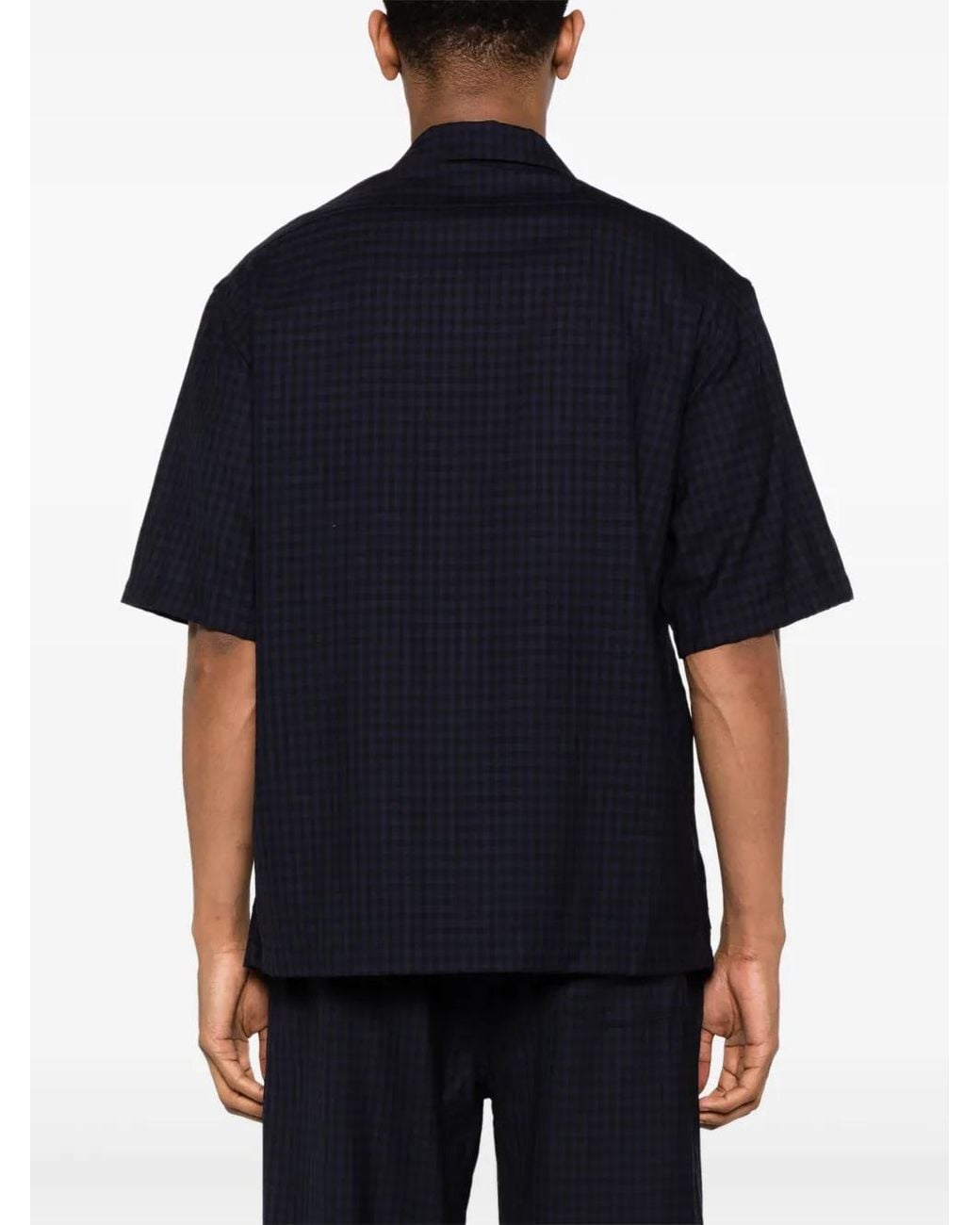 Barena Blue Checked Camp-Collar Shirt for men