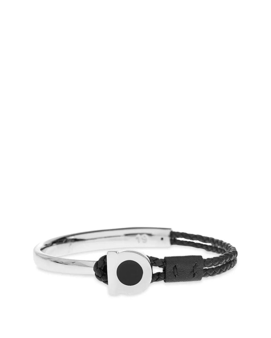 Ferragamo White Gancini-Detail Braided-Leather Bracelet for men