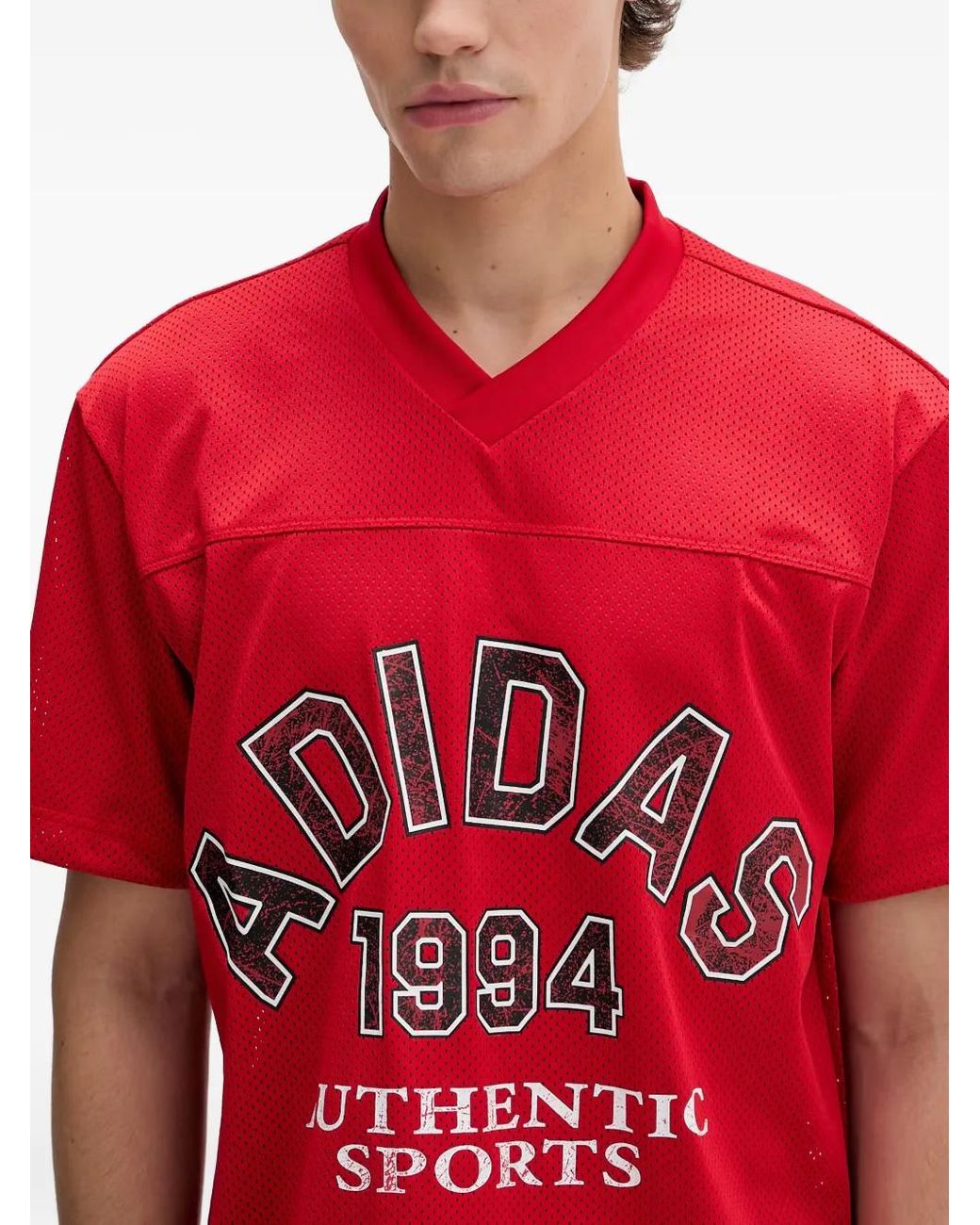 Adidas Red V-Neck Sports T-Shirt for men