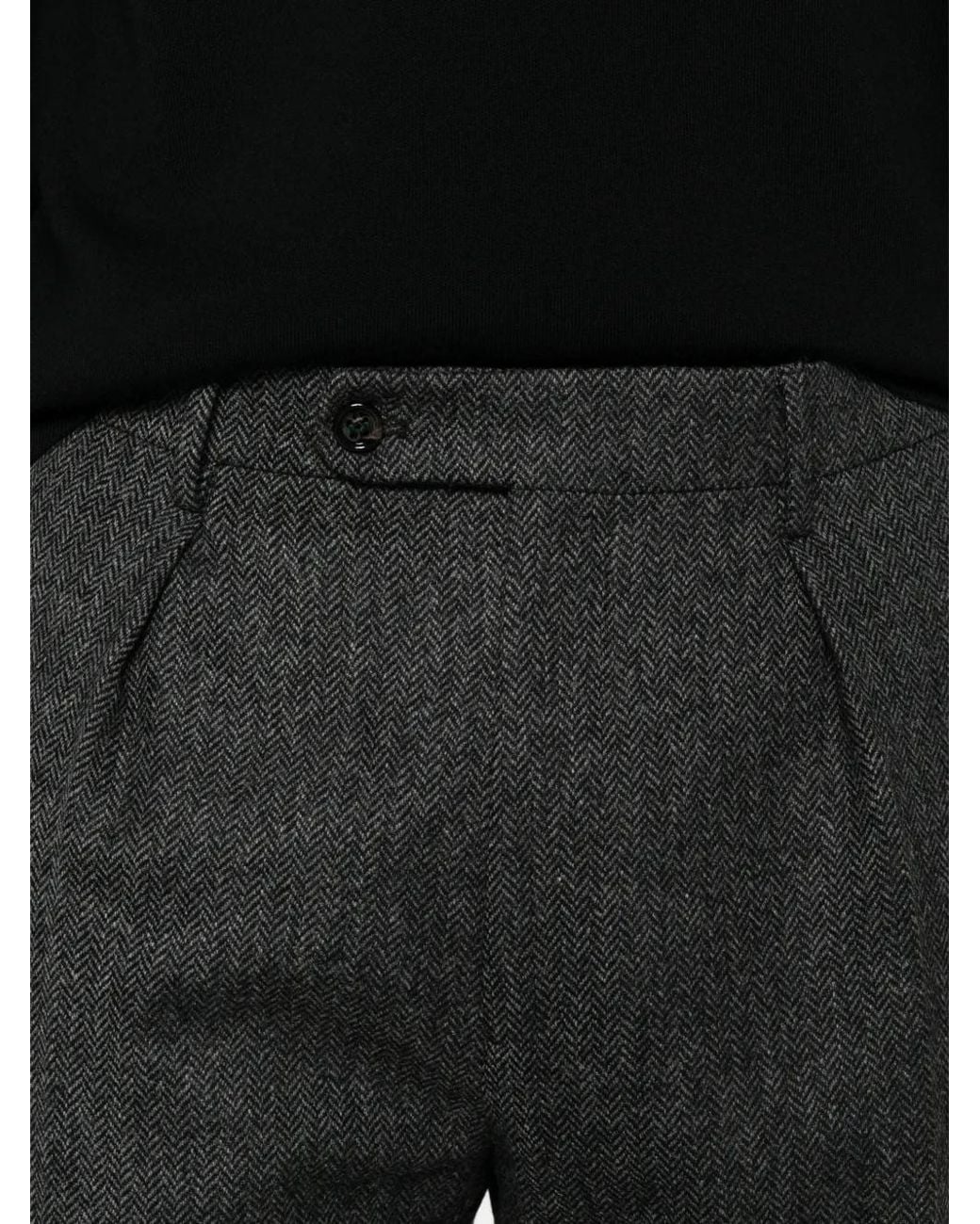 Berwich Black Chiaia Herringbone Pleated Trousers for men