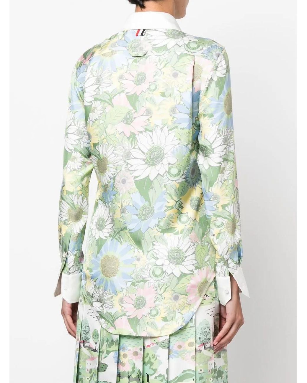Thom Browne Green Floral-Print Silk Shirt