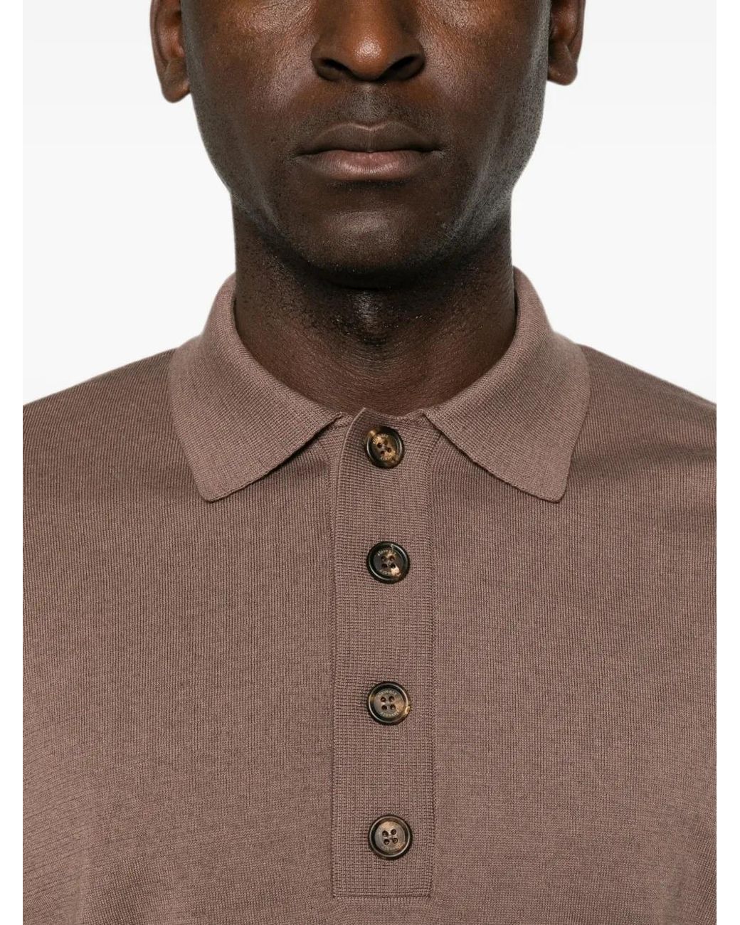 Eleventy Brown Long-Sleeve Polo Shirt for men